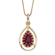 Cut Out Teardrop Pendant With Ruby In Yellow Gold 